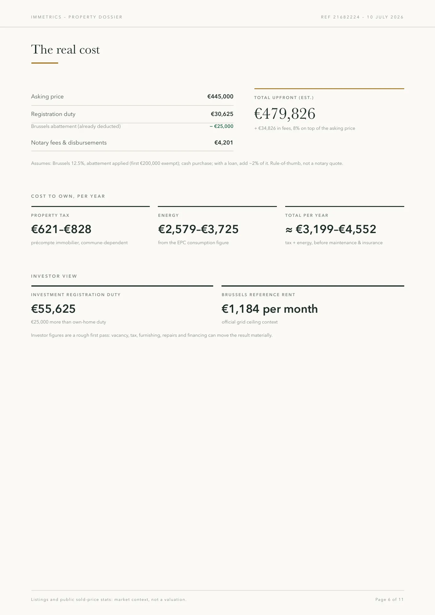 Page du dossier : coûts d’acquisition et coûts annuels