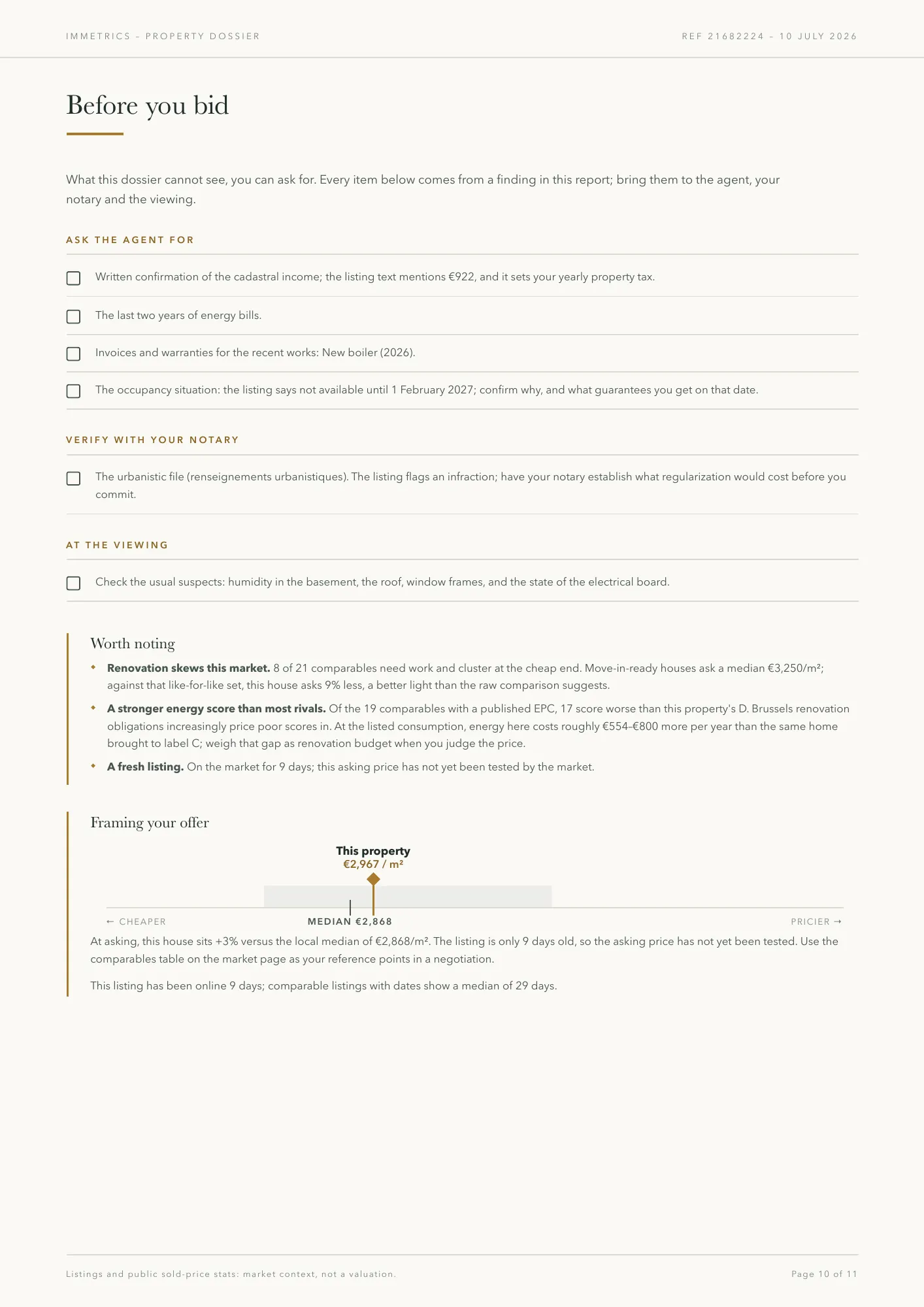 Page du dossier : questions à l’agent et cadrage de l’offre